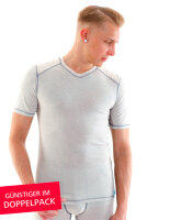 Strahlenschutz V-Neck Kurzarm-Shirt für Herren - beige - Doppelpack 50/52