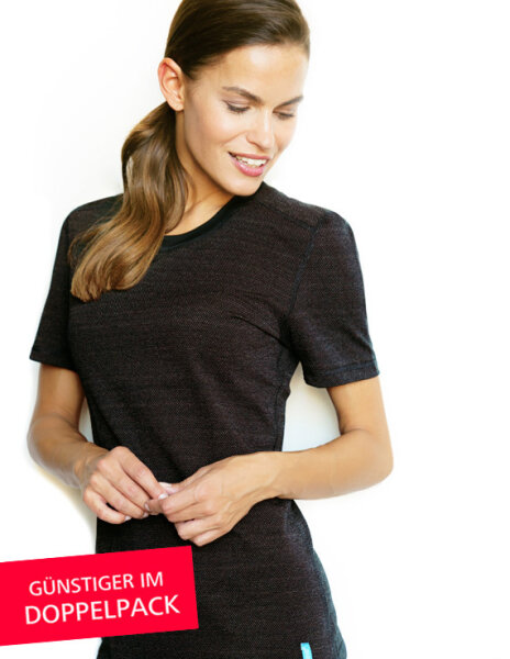 Strahlenschutz Basic Kurzarm-Shirt für Damen - schwarz - Doppelpack 48/50
